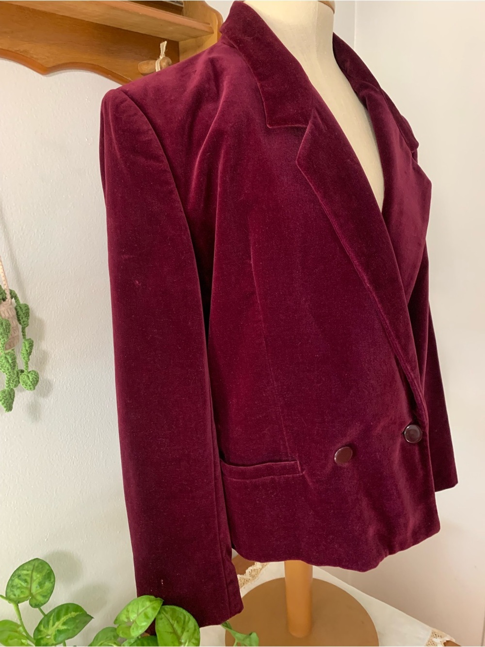 Jones New York Vintage 90s Magenta Cotton Velvet Blazer Jacket Size 10 - Picture 6 of 14